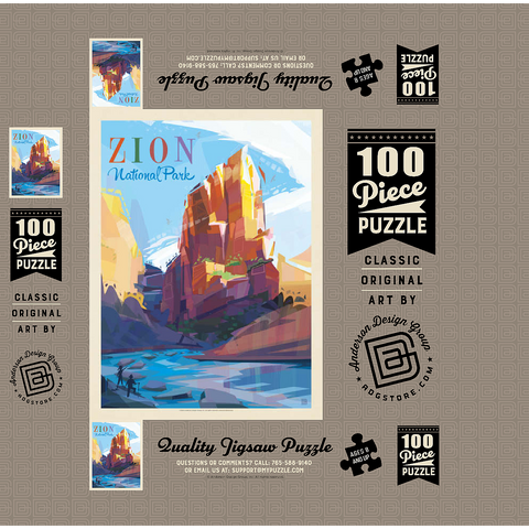 Zion National Park: Angels Landing (Mod Design), Vintage Poster 100 Jigsaw Puzzle box 3D Modell