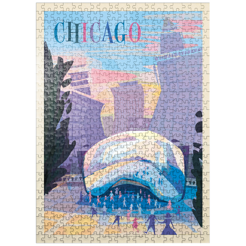 puzzleplate Chicago, IL: Millennium Park (Mod Design), Vintage Poster 500 Jigsaw Puzzle