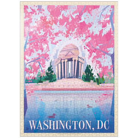 puzzleplate Washington, DC: Jefferson Memorial In Bloom (Mod Design), Vintage Poster 1000 Jigsaw Puzzle