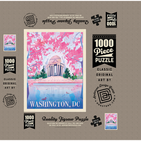 Washington, DC: Jefferson Memorial In Bloom (Mod Design), Vintage Poster 1000 Jigsaw Puzzle box 3D Modell