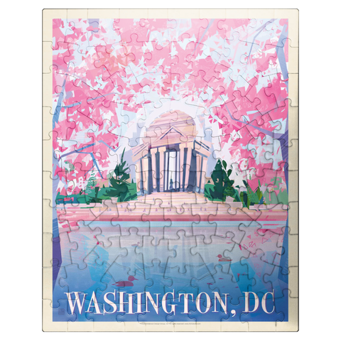 puzzleplate Washington, DC: Jefferson Memorial In Bloom (Mod Design), Vintage Poster 100 Jigsaw Puzzle