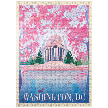 puzzleplate Washington, DC: Jefferson Memorial In Bloom (Mod Design), Vintage Poster 500 Jigsaw Puzzle