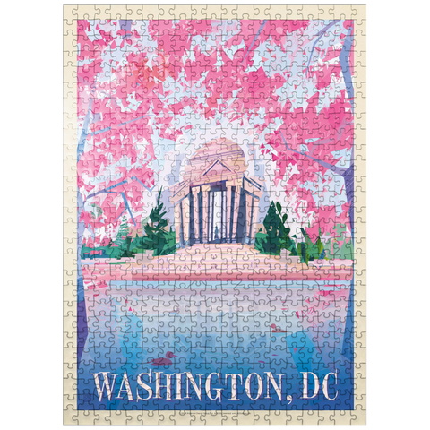 puzzleplate Washington, DC: Jefferson Memorial In Bloom (Mod Design), Vintage Poster 500 Jigsaw Puzzle