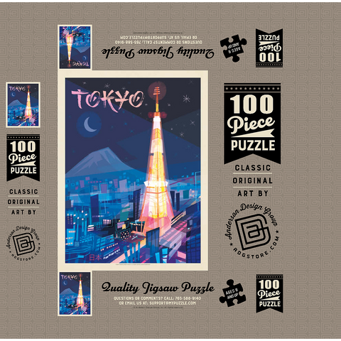 Japan: Tokyo (Mod Design), Vintage Poster 100 Jigsaw Puzzle box 3D Modell