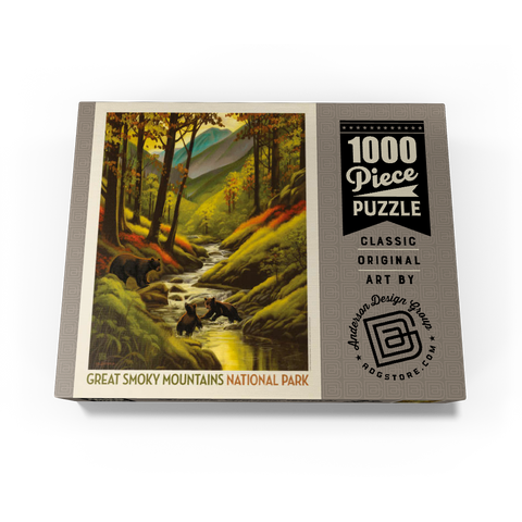 Great Smoky Mountains National Park: Splashing Cubs, Vintage Poster 1000 Jigsaw Puzzle box view3