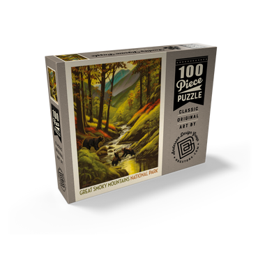 Great Smoky Mountains National Park: Splashing Cubs, Vintage Poster 100 Jigsaw Puzzle box view2