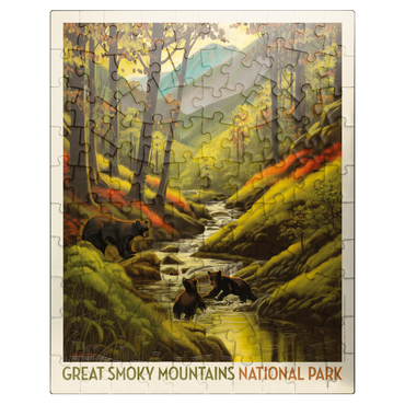 puzzleplate Great Smoky Mountains National Park: Splashing Cubs, Vintage Poster 100 Jigsaw Puzzle