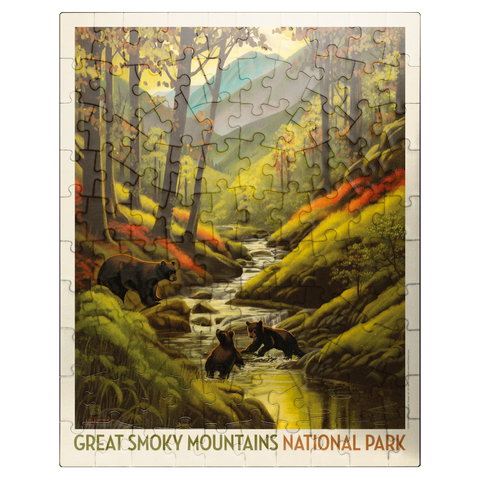 puzzleplate Great Smoky Mountains National Park: Splashing Cubs, Vintage Poster 100 Jigsaw Puzzle