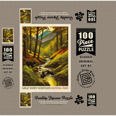 Great Smoky Mountains National Park: Splashing Cubs, Vintage Poster 100 Jigsaw Puzzle box 3D Modell