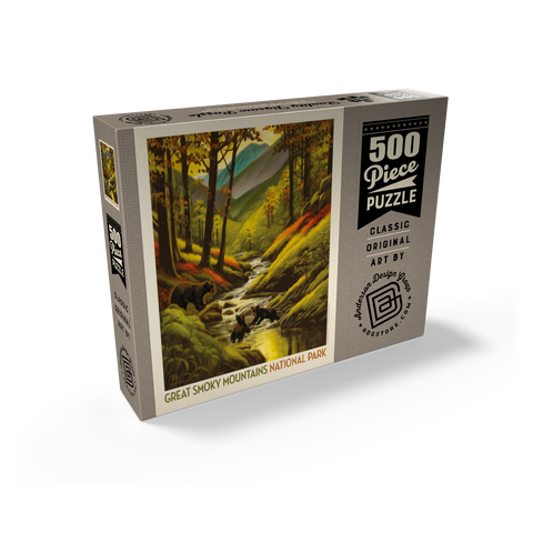 Great Smoky Mountains National Park: Splashing Cubs, Vintage Poster 500 Jigsaw Puzzle box view2