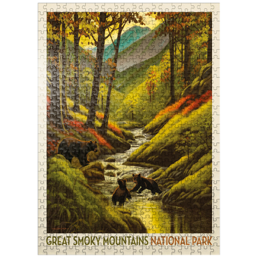 puzzleplate Great Smoky Mountains National Park: Splashing Cubs, Vintage Poster 500 Jigsaw Puzzle