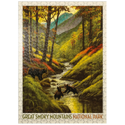 puzzleplate Great Smoky Mountains National Park: Splashing Cubs, Vintage Poster 500 Jigsaw Puzzle