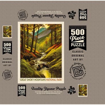 Great Smoky Mountains National Park: Splashing Cubs, Vintage Poster 500 Jigsaw Puzzle box 3D Modell