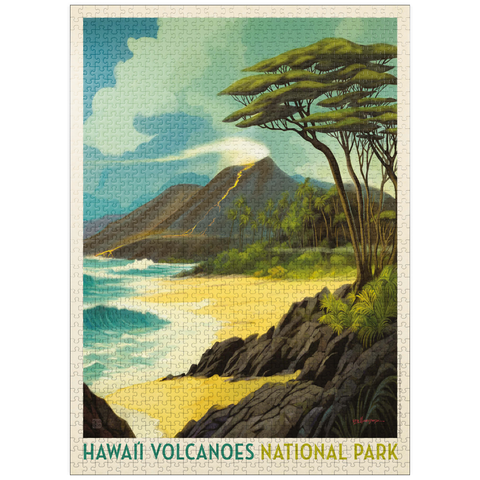 puzzleplate Hawai'i Volcanoes National Park: Lava In The Lagoon, Vintage Poster 1000 Jigsaw Puzzle