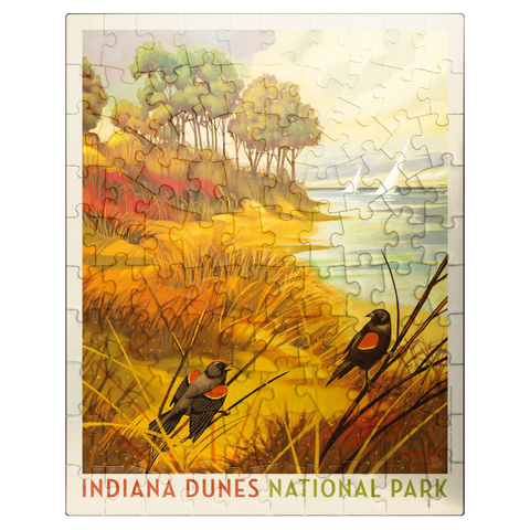 puzzleplate Indiana Dunes National Park: Red-winged Blackbirds, Vintage Poster 100 Jigsaw Puzzle