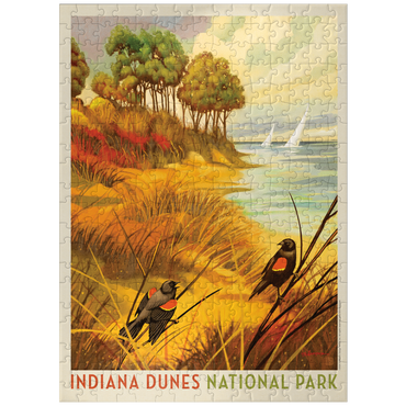 puzzleplate Indiana Dunes National Park: Red-winged Blackbirds, Vintage Poster 300 Jigsaw Puzzle