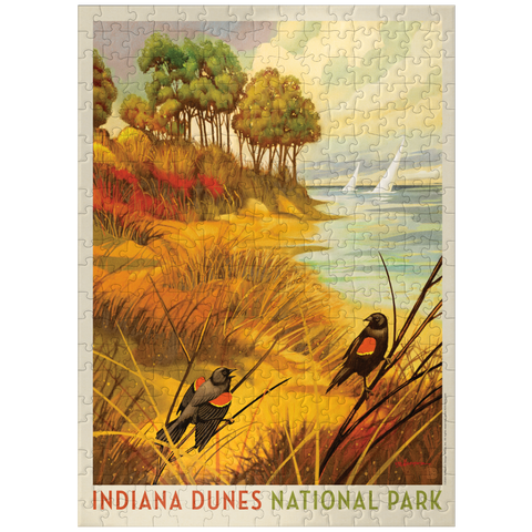 puzzleplate Indiana Dunes National Park: Red-winged Blackbirds, Vintage Poster 300 Jigsaw Puzzle