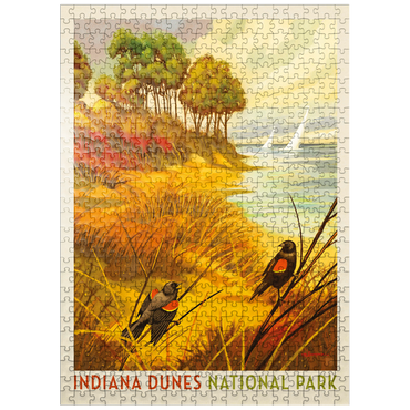 puzzleplate Indiana Dunes National Park: Red-winged Blackbirds, Vintage Poster 500 Jigsaw Puzzle