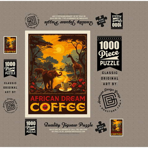 African Dream Coffee, Vintage Poster 1000 Jigsaw Puzzle box 3D Modell