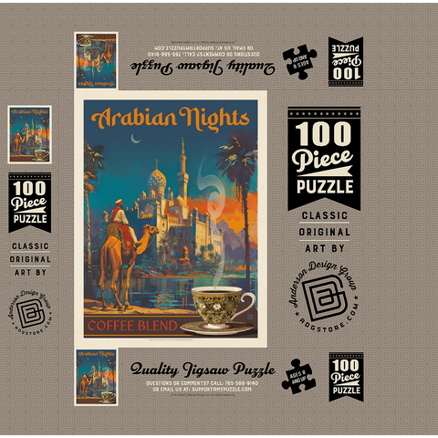 Arabian Nights Coffee Blend, Vintage Poster 100 Jigsaw Puzzle box 3D Modell