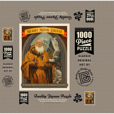 Merry Monk Coffee, Vintage Poster 1000 Jigsaw Puzzle box 3D Modell