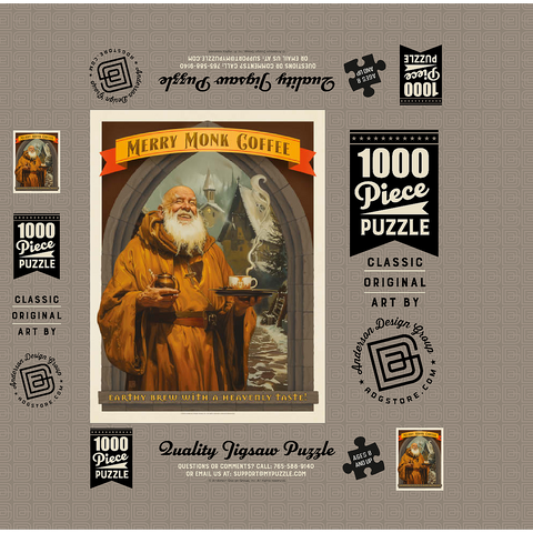 Merry Monk Coffee, Vintage Poster 1000 Jigsaw Puzzle box 3D Modell