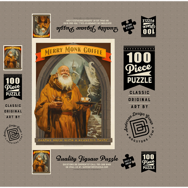 Merry Monk Coffee, Vintage Poster 100 Jigsaw Puzzle box 3D Modell