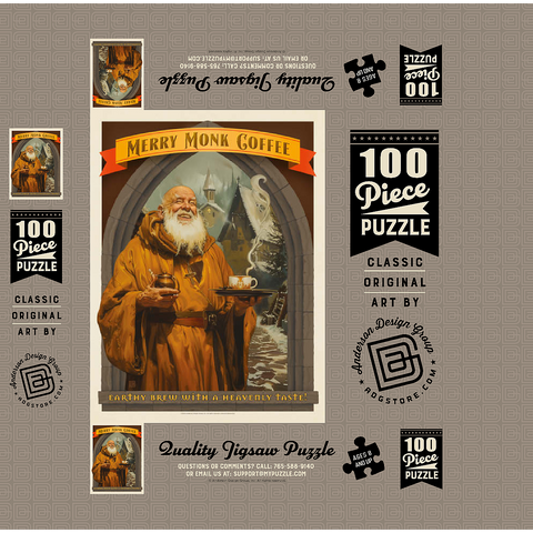 Merry Monk Coffee, Vintage Poster 100 Jigsaw Puzzle box 3D Modell