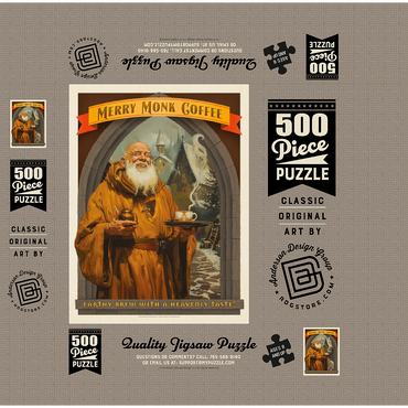 Merry Monk Coffee, Vintage Poster 500 Jigsaw Puzzle box 3D Modell