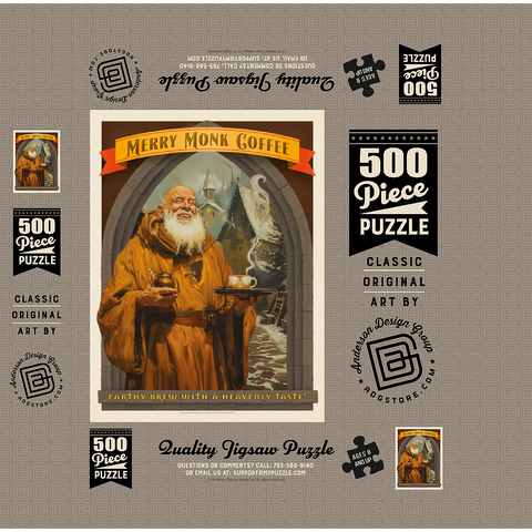 Merry Monk Coffee, Vintage Poster 500 Jigsaw Puzzle box 3D Modell