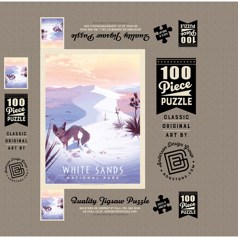 White Sands National Park: Kit Fox, Vintage Poster 100 Jigsaw Puzzle box 3D Modell