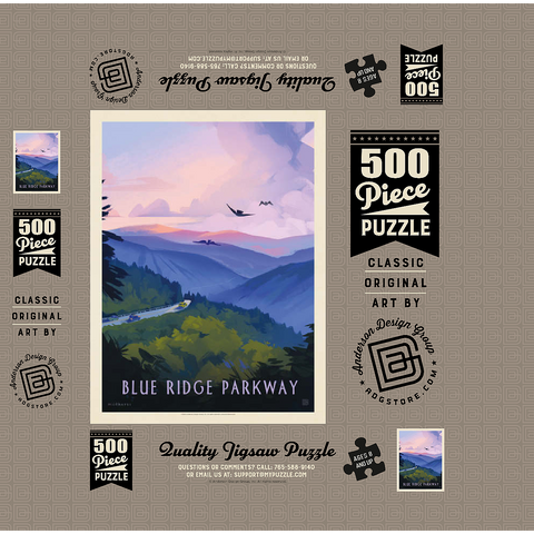 Blue Ridge Parkway: Bird's Eye View, Vintage Poster 500 Jigsaw Puzzle box 3D Modell