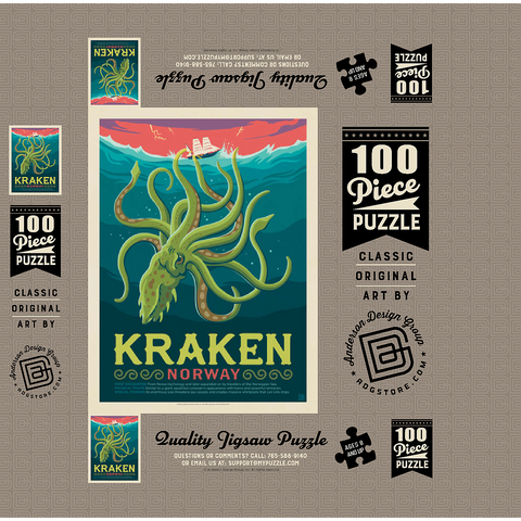 Mythical Creatures: Kraken (Norway), Vintage Poster 100 Jigsaw Puzzle box 3D Modell