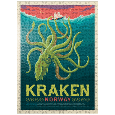 puzzleplate Mythical Creatures: Kraken (Norway), Vintage Poster 500 Jigsaw Puzzle