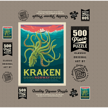 Mythical Creatures: Kraken (Norway), Vintage Poster 500 Jigsaw Puzzle box 3D Modell