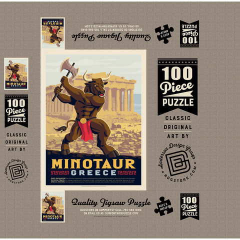 Mythical Creatures: Minotaur (Greece), Vintage Poster 100 Jigsaw Puzzle box 3D Modell