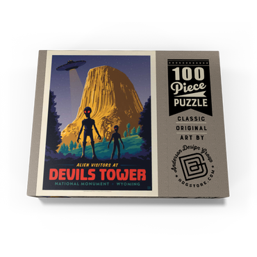 Devils Tower, WY: Alien Visitation, Vintage Poster 100 Jigsaw Puzzle box view3