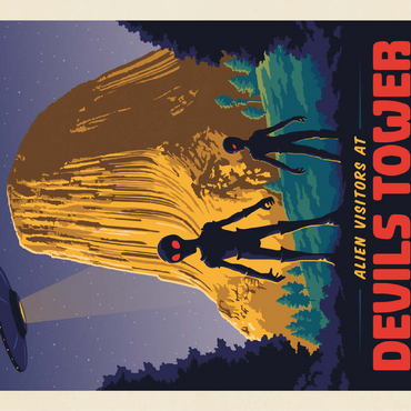 Devils Tower, WY: Alien Visitation, Vintage Poster 100 Jigsaw Puzzle 3D Modell