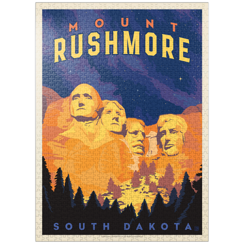 puzzleplate Mt Rushmore National Memorial: At Night, Vintage Poster 1000 Jigsaw Puzzle