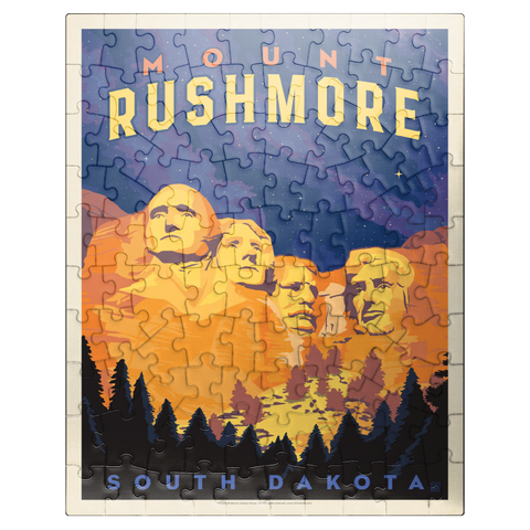 puzzleplate Mt Rushmore National Memorial: At Night, Vintage Poster 100 Jigsaw Puzzle