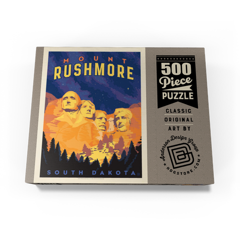 Mt Rushmore National Memorial: At Night, Vintage Poster 500 Jigsaw Puzzle box view3