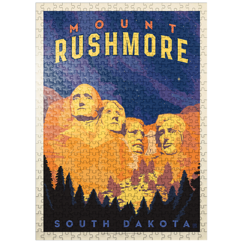 puzzleplate Mt Rushmore National Memorial: At Night, Vintage Poster 500 Jigsaw Puzzle