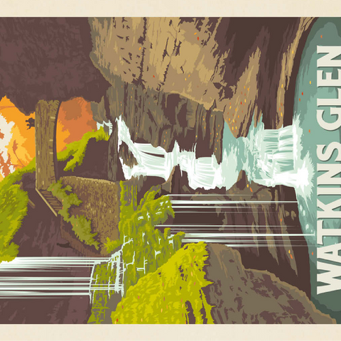 Watkins Glen State Park, New York, Vintage Poster 100 Jigsaw Puzzle 3D Modell