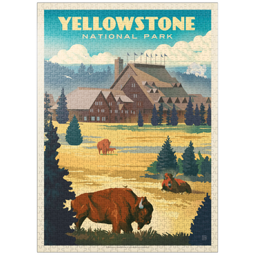 puzzleplate Yellowstone National Park: Old Faithful Inn Bisons, Vintage Poster 1000 Jigsaw Puzzle