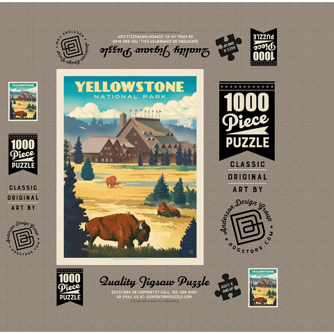 Yellowstone National Park: Old Faithful Inn Bisons, Vintage Poster 1000 Jigsaw Puzzle box 3D Modell