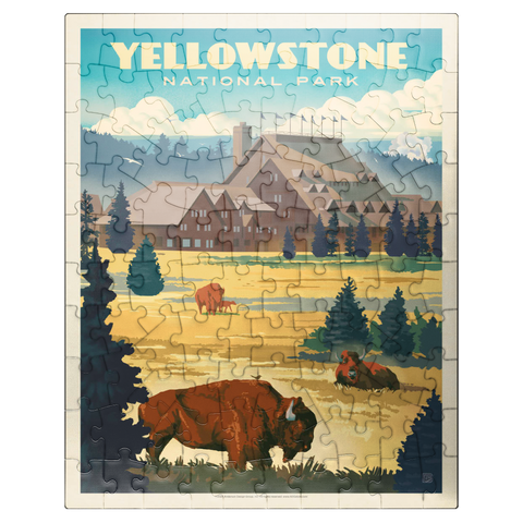 puzzleplate Yellowstone National Park: Old Faithful Inn Bisons, Vintage Poster 100 Jigsaw Puzzle