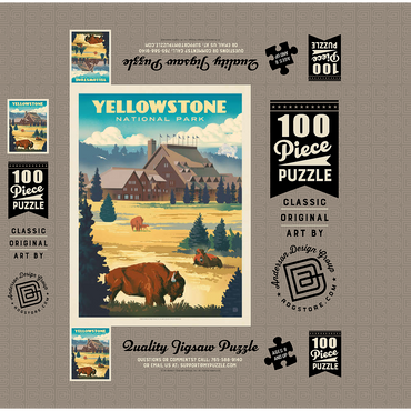 Yellowstone National Park: Old Faithful Inn Bisons, Vintage Poster 100 Jigsaw Puzzle box 3D Modell