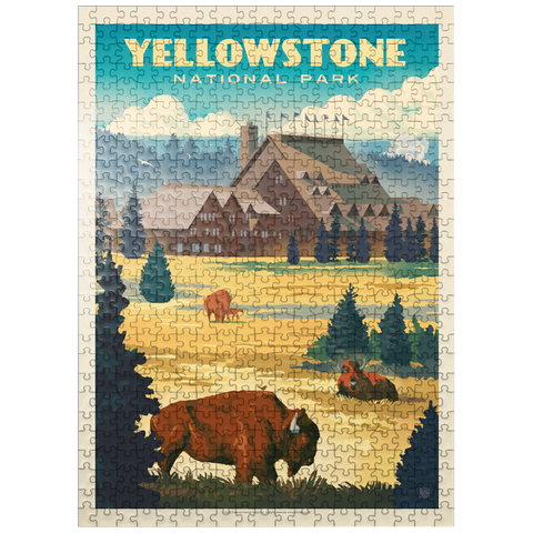 puzzleplate Yellowstone National Park: Old Faithful Inn Bisons, Vintage Poster 500 Jigsaw Puzzle