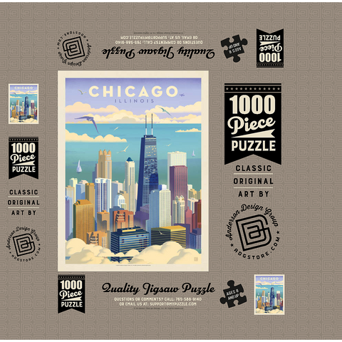 Chicago: Bird's Eye View Of Lake Michigan, Vintage Poster 1000 Jigsaw Puzzle box 3D Modell