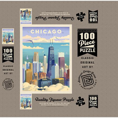 Chicago: Bird's Eye View Of Lake Michigan, Vintage Poster 100 Jigsaw Puzzle box 3D Modell